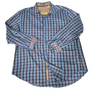 Robert Graham Mens Plaid Button Up Shirt Sz 2XL Flip Cuff Southwestern Old Money